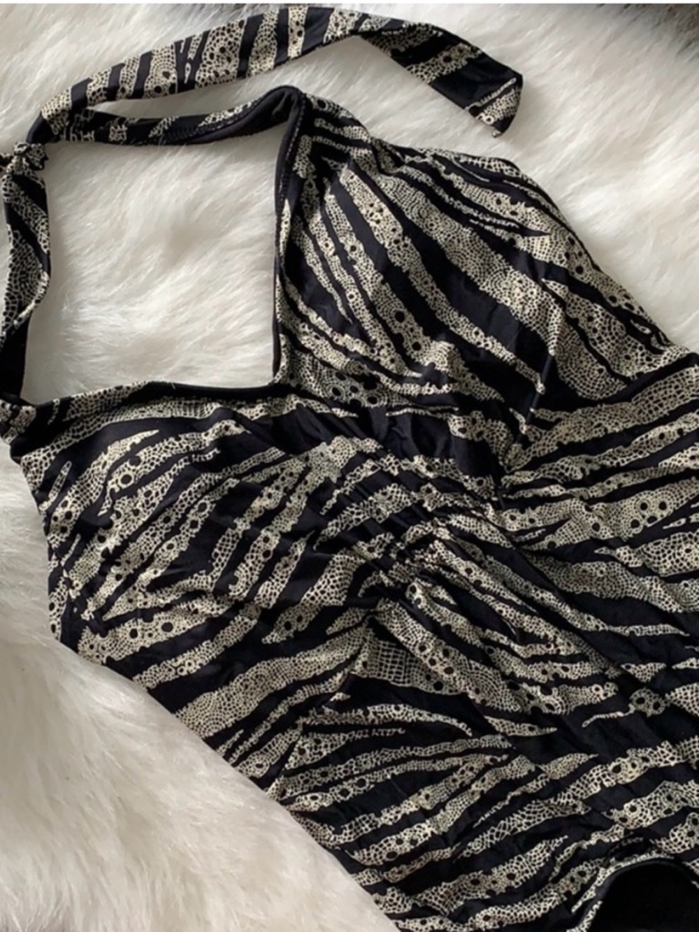 sofia by sofia vergara Black and Cream Zebra-Print One-Piece
